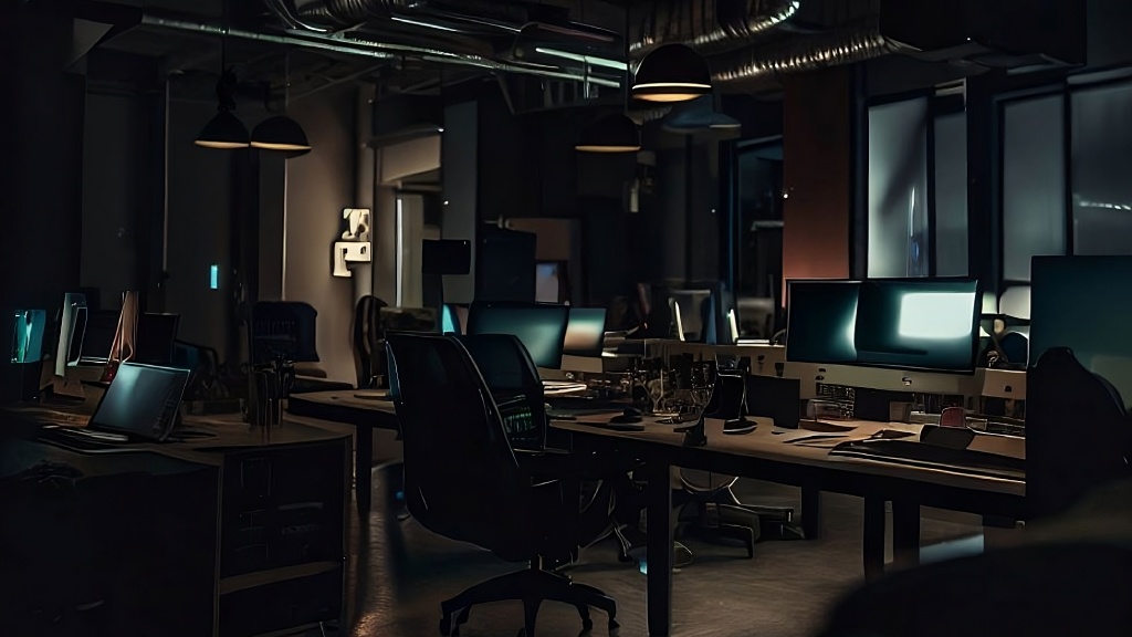 a dark, modern agency office setting